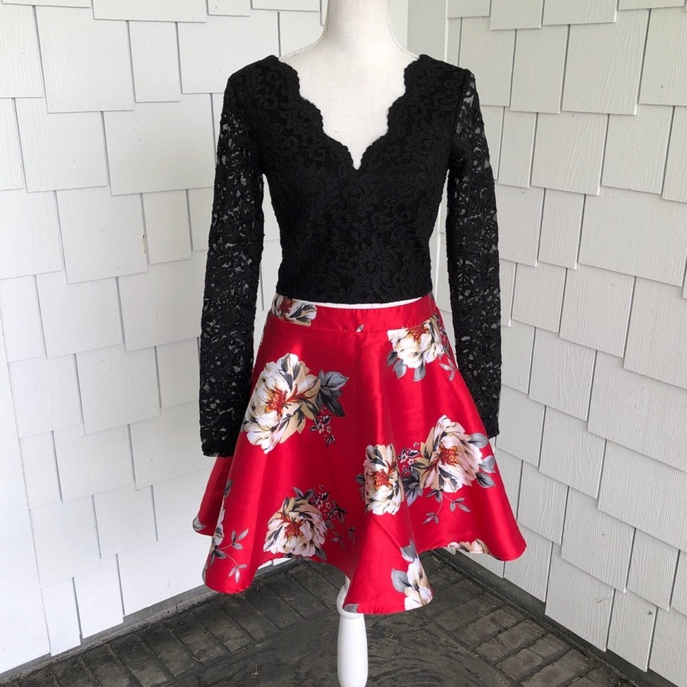 City Studio Women's Black/Red Top/Skirt Two Piece Mix & Match Set sz Jr's 3